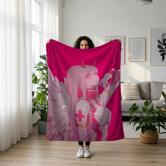 Zero Two Onee-san Bodysuit Art Blanket - Darling in the Franxx Mature 02 Decor, Sexy Mature Sultry Design, High-Gloss Silky Material, Premium Anime Art Gift, OOAK Art Bedding