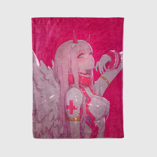 Zero Two Onee-san Bodysuit Art Blanket - Darling in the Franxx Mature 02 Decor, Sexy Mature Sultry Design, High-Gloss Silky Material, Premium Anime Art Gift, OOAK Art Bedding
