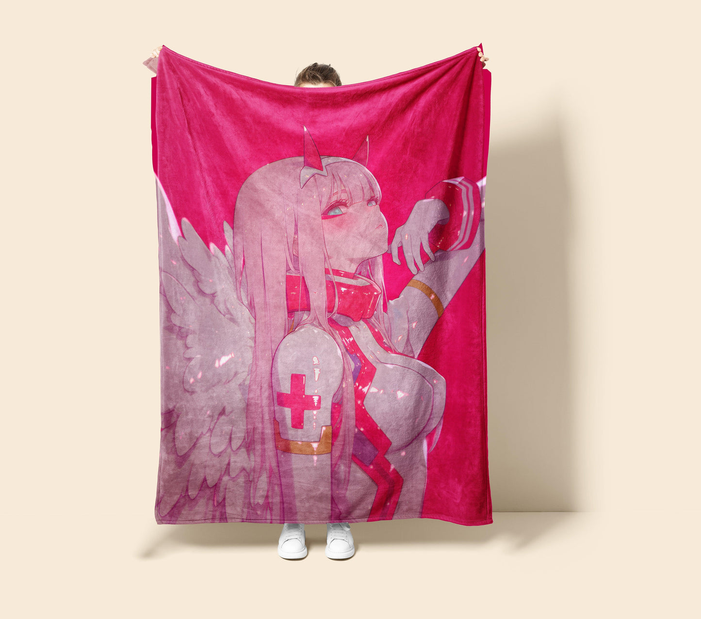 Zero Two Onee-san Bodysuit Art Blanket - Darling in the Franxx Mature 02 Decor, Sexy Mature Sultry Design, High-Gloss Silky Material, Premium Anime Art Gift, OOAK Art Bedding