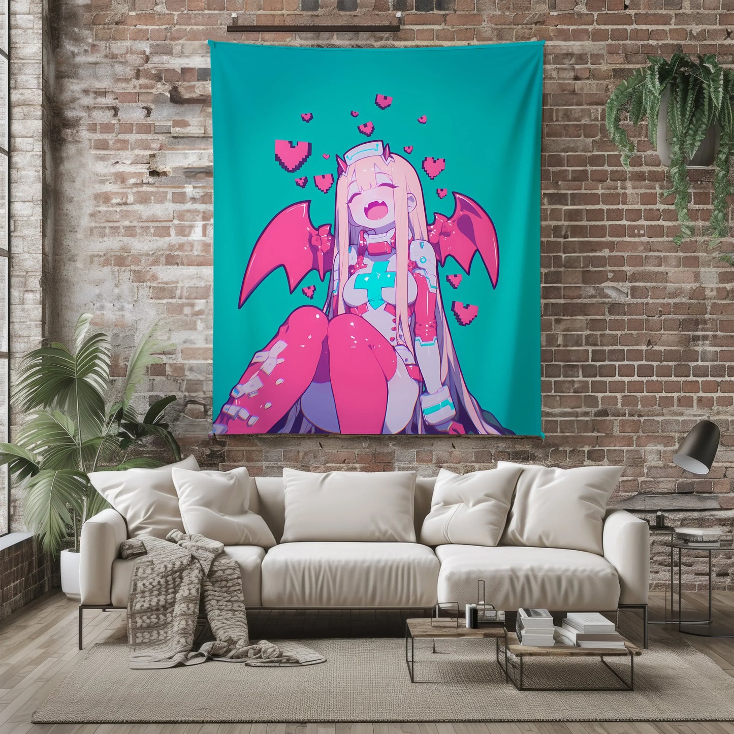 Zero Two Kawaii Art Blanket - Darling in the Franxx Cute 02 Pink Hair Decor, Sweet Healing Manga Design, High-Gloss Silky Material, Premium Kawaii Fan Gift, OOAK Art Bedding