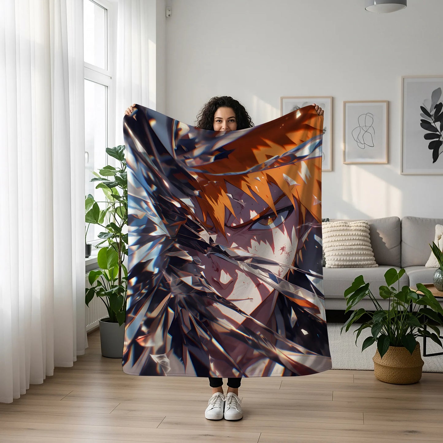 Ichigo Kurosaki Intense Combat Flannel Blanket, Bleach Merch, Shinigami Anime Peripheral, Otaku Decor