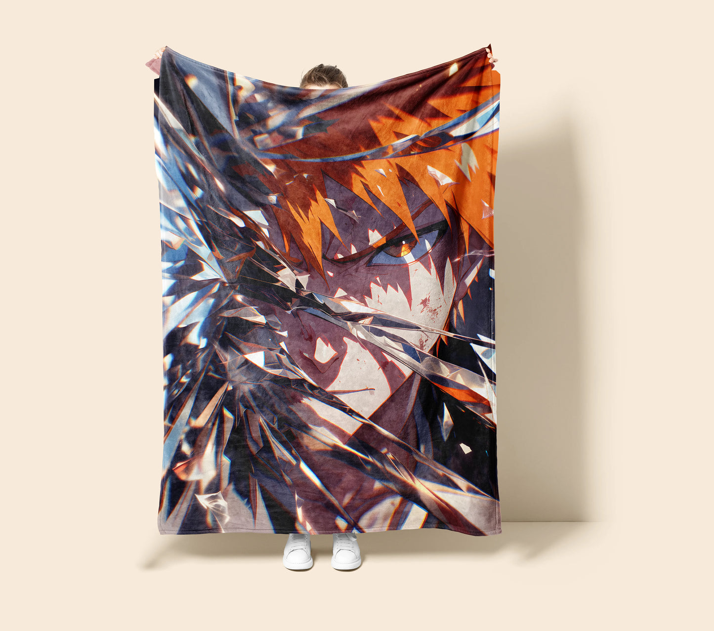 Ichigo Kurosaki Intense Combat Flannel Blanket, Bleach Merch, Shinigami Anime Peripheral, Otaku Decor