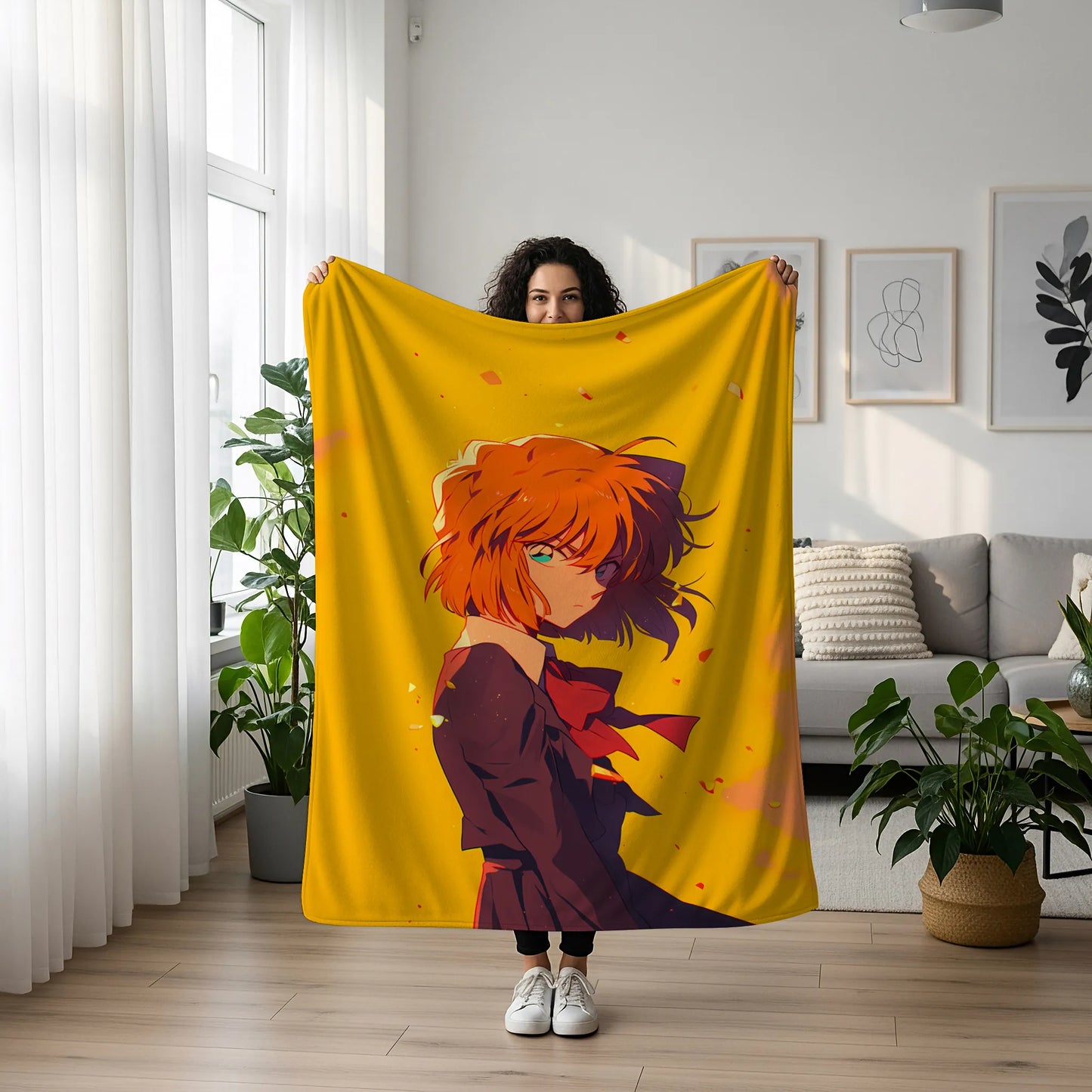 Ran Mouri Cyber Bodysuit Flannel Blanket, Detective Conan Merch, Sci-Fi Anime Peripheral, Otaku Decor