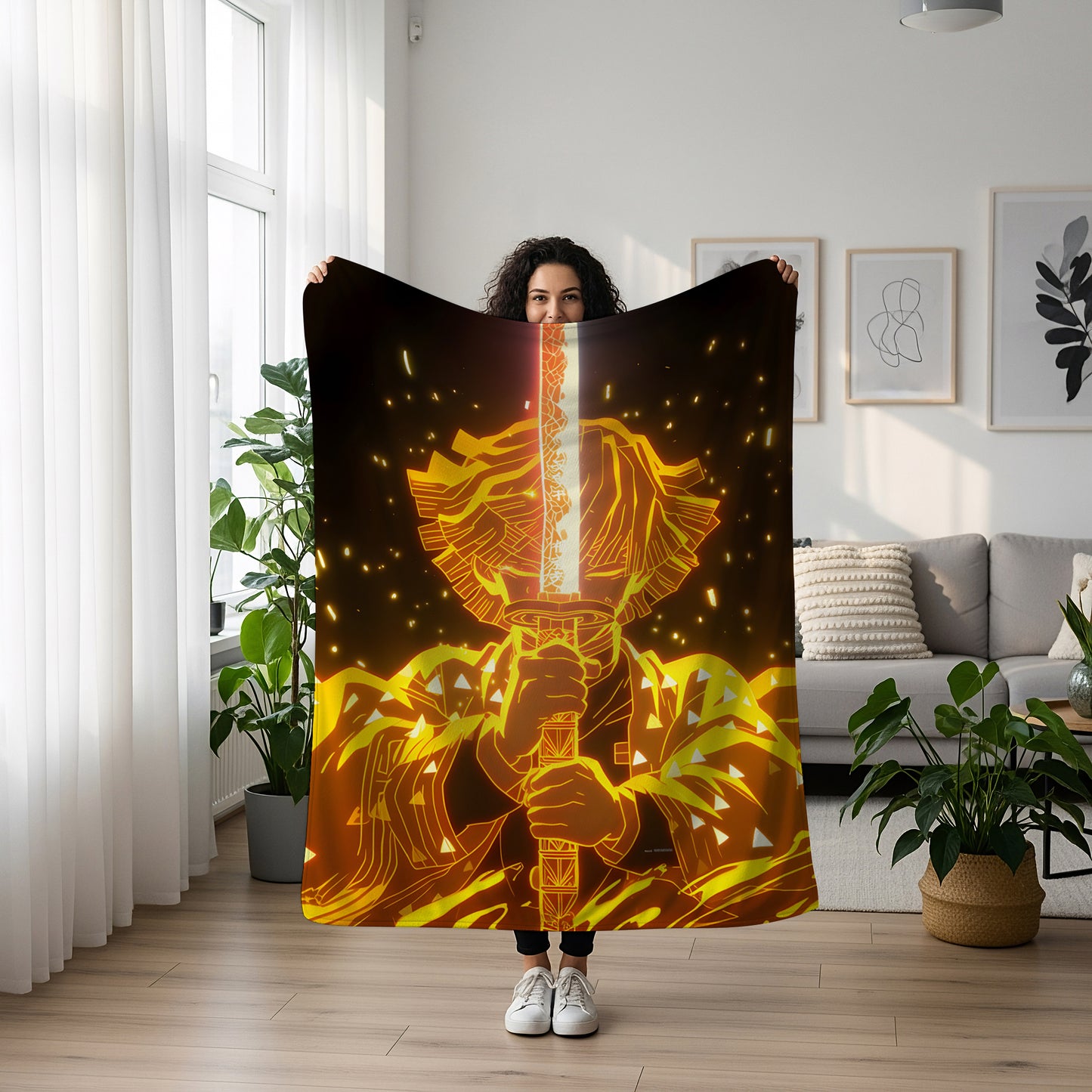 Agatsuma Zenitsu Thunder Breathing Art Blanket, Demon Slayer Zenitsu Decor, Epic Battle Lightning Design, Premium Fan Gift, Anime Art