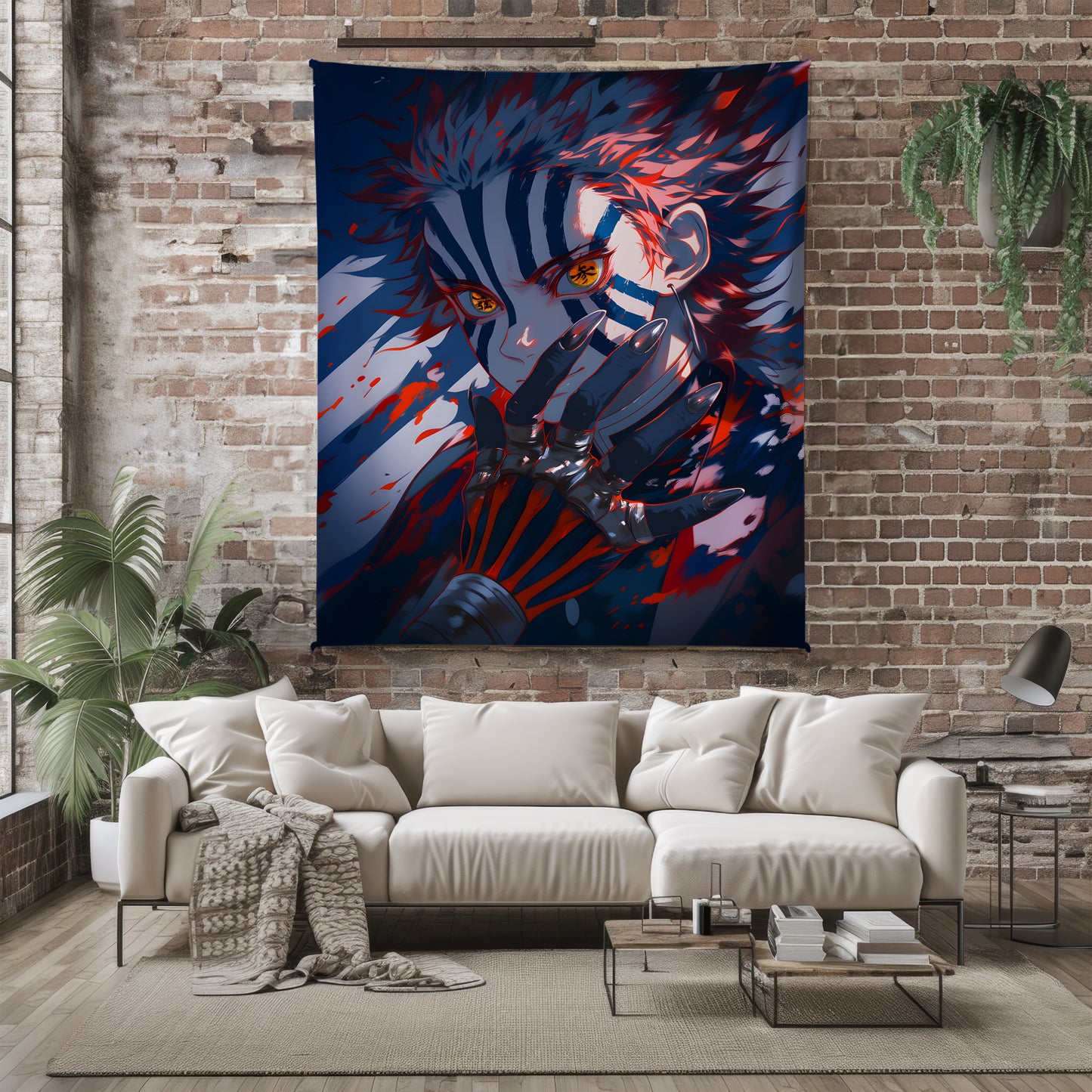 Akaza Upper Moon Three Art Blanket, Demon Slayer Akaza Decor, Martial Arts Battle Aesthetic, Premium Fan Gift, Custom Art Blanket