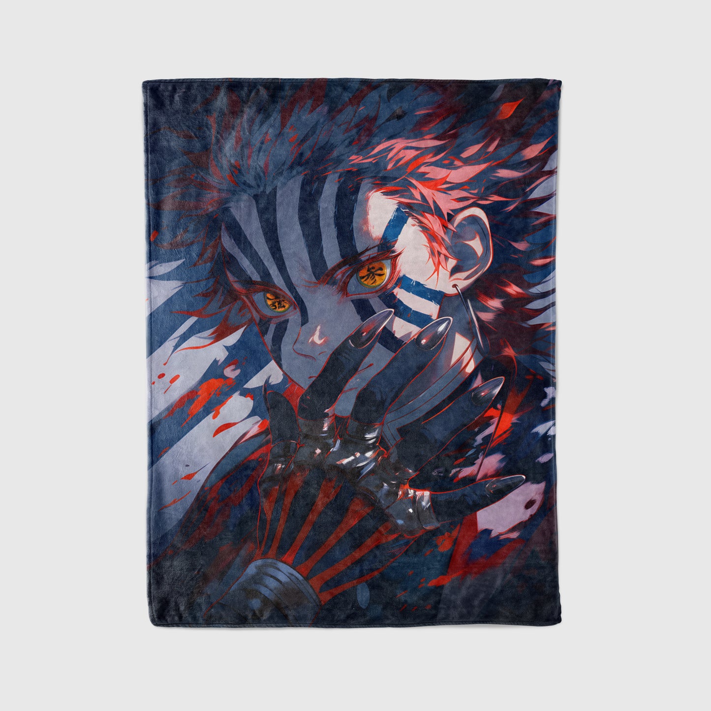 Akaza Upper Moon Three Art Blanket, Demon Slayer Akaza Decor, Martial Arts Battle Aesthetic, Premium Fan Gift, Custom Art Blanket