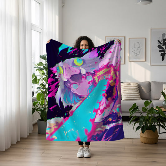 Hashibira Inosuke Graffiti Style Art Blanket, Demon Slayer Street Art Decor, Urban Beast Style Design, Premium Anime Gift, OOAK Art