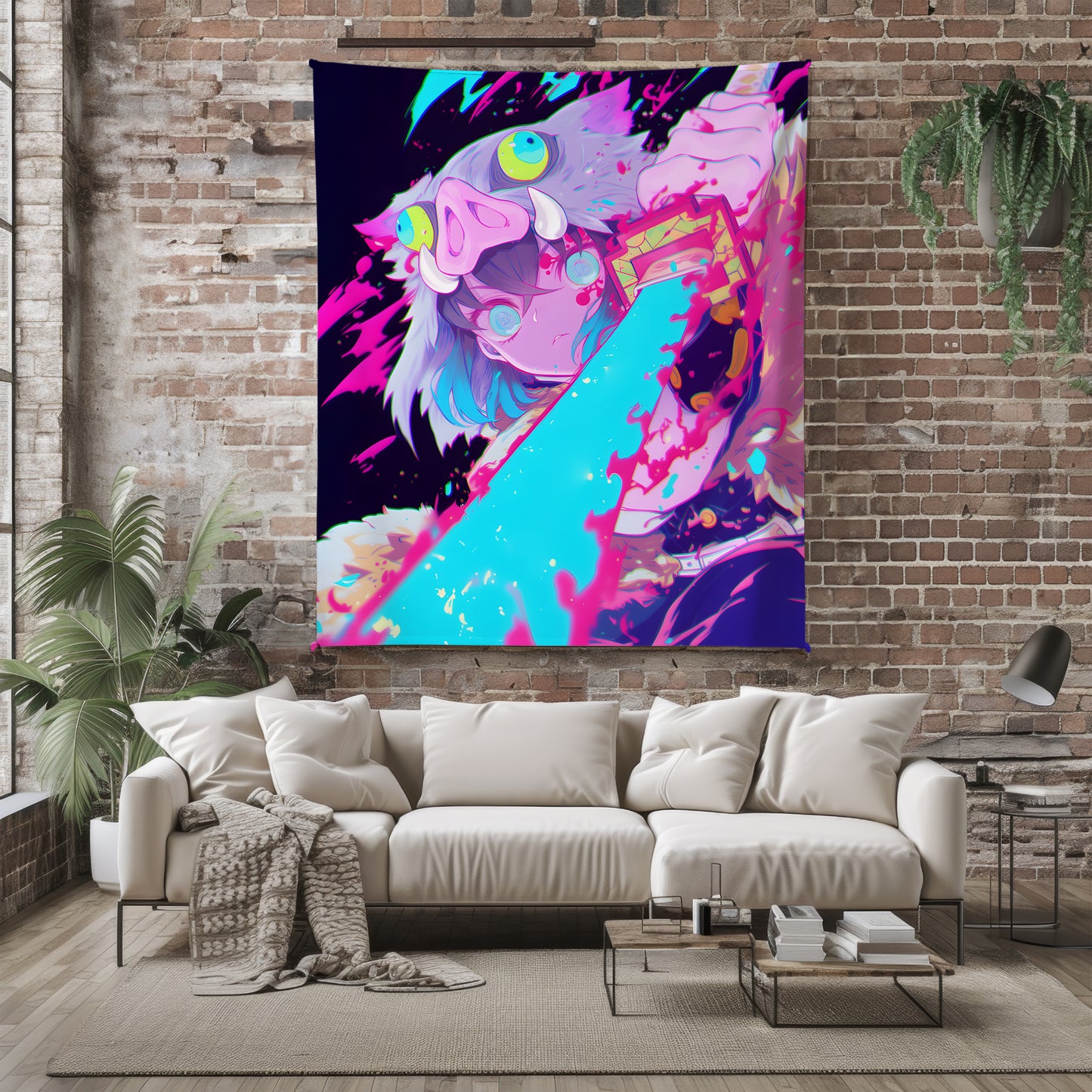 Hashibira Inosuke Graffiti Style Art Blanket, Demon Slayer Street Art Decor, Urban Beast Style Design, Premium Anime Gift, OOAK Art