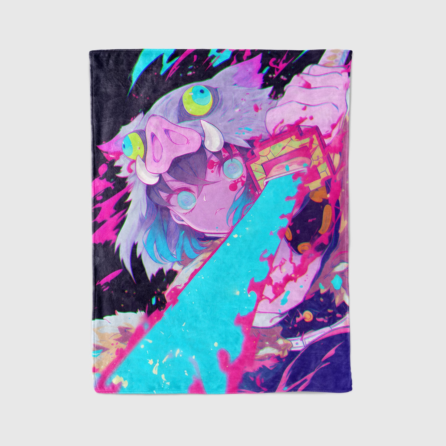 Hashibira Inosuke Graffiti Style Art Blanket, Demon Slayer Street Art Decor, Urban Beast Style Design, Premium Anime Gift, OOAK Art