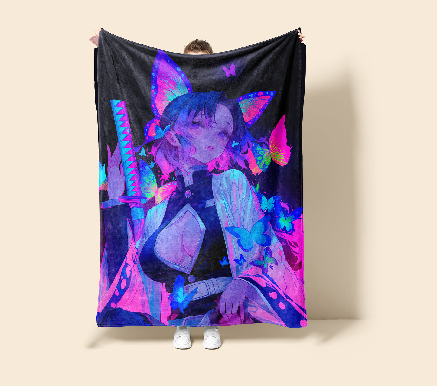 Shinobu Kocho Sultry Insect Hashira Art Blanket, Demon Slayer Sexy Shinobu Decor, Elegant Butterfly Aesthetic, Premium Girl Gift, Anime Art