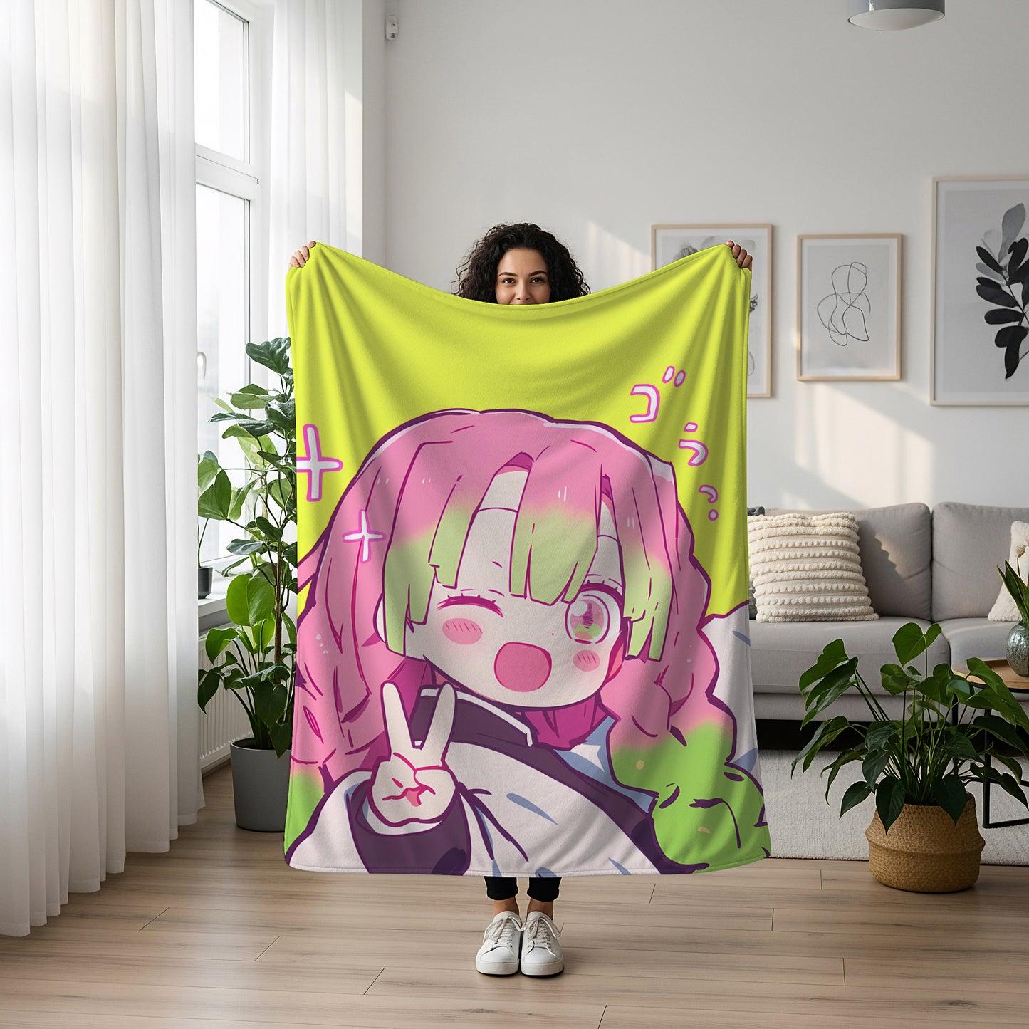 Mitsuri Kanroji Kawaii Art Blanket, Demon Slayer Love Hashira Decor, Sweet Pink Aesthetic, Premium Kawaii Gift, Anime Collectible