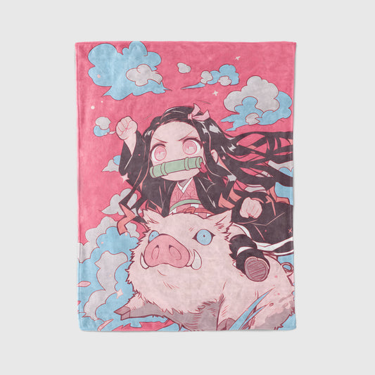 Kamado Nezuko Kawaii Art Blanket, Demon Slayer Nezuko Decor, Sweet Chibi Style Design, Premium Fan Gift, Custom Bedroom Decor