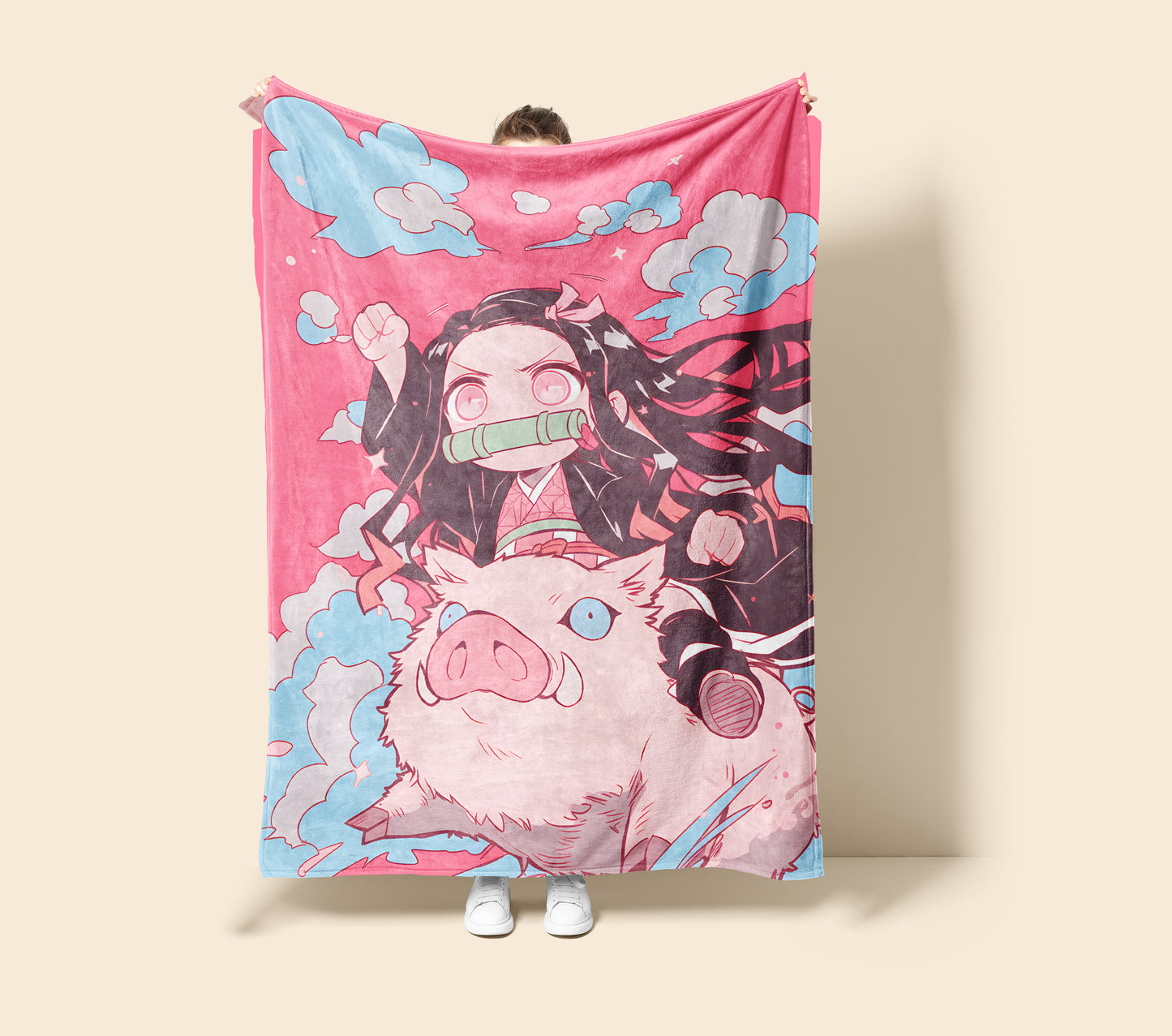 Kamado Nezuko Kawaii Art Blanket, Demon Slayer Nezuko Decor, Sweet Chibi Style Design, Premium Fan Gift, Custom Bedroom Decor