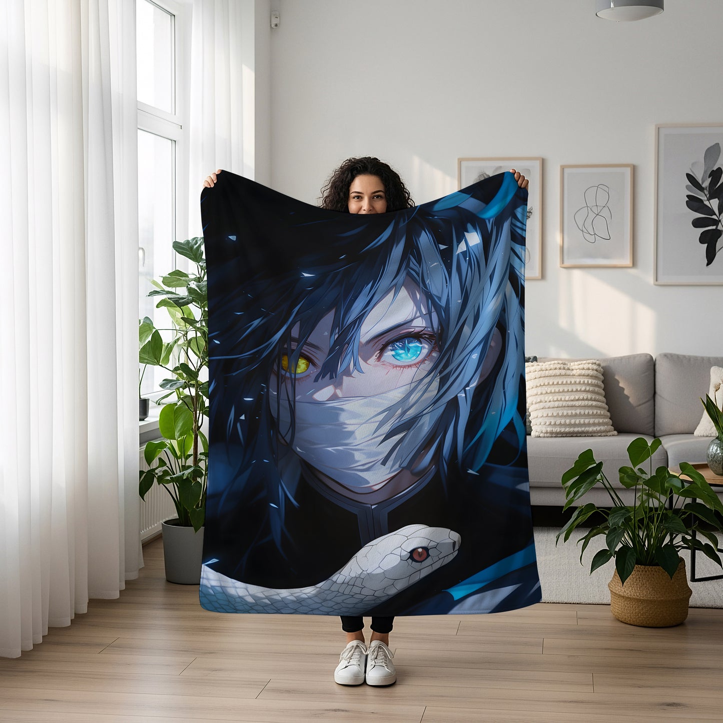 Iguro Obanai Serpent Hashira Art Blanket, Demon Slayer Obanai Decor, Mysterious Snake Style, Premium Anime Gift, Custom Art Blanket
