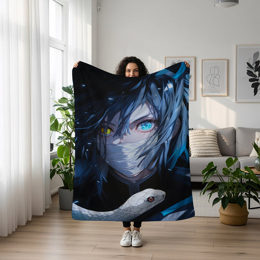 Iguro Obanai Serpent Hashira Art Blanket, Demon Slayer Obanai Decor, Mysterious Snake Style, Premium Anime Gift, Custom Art Blanket
