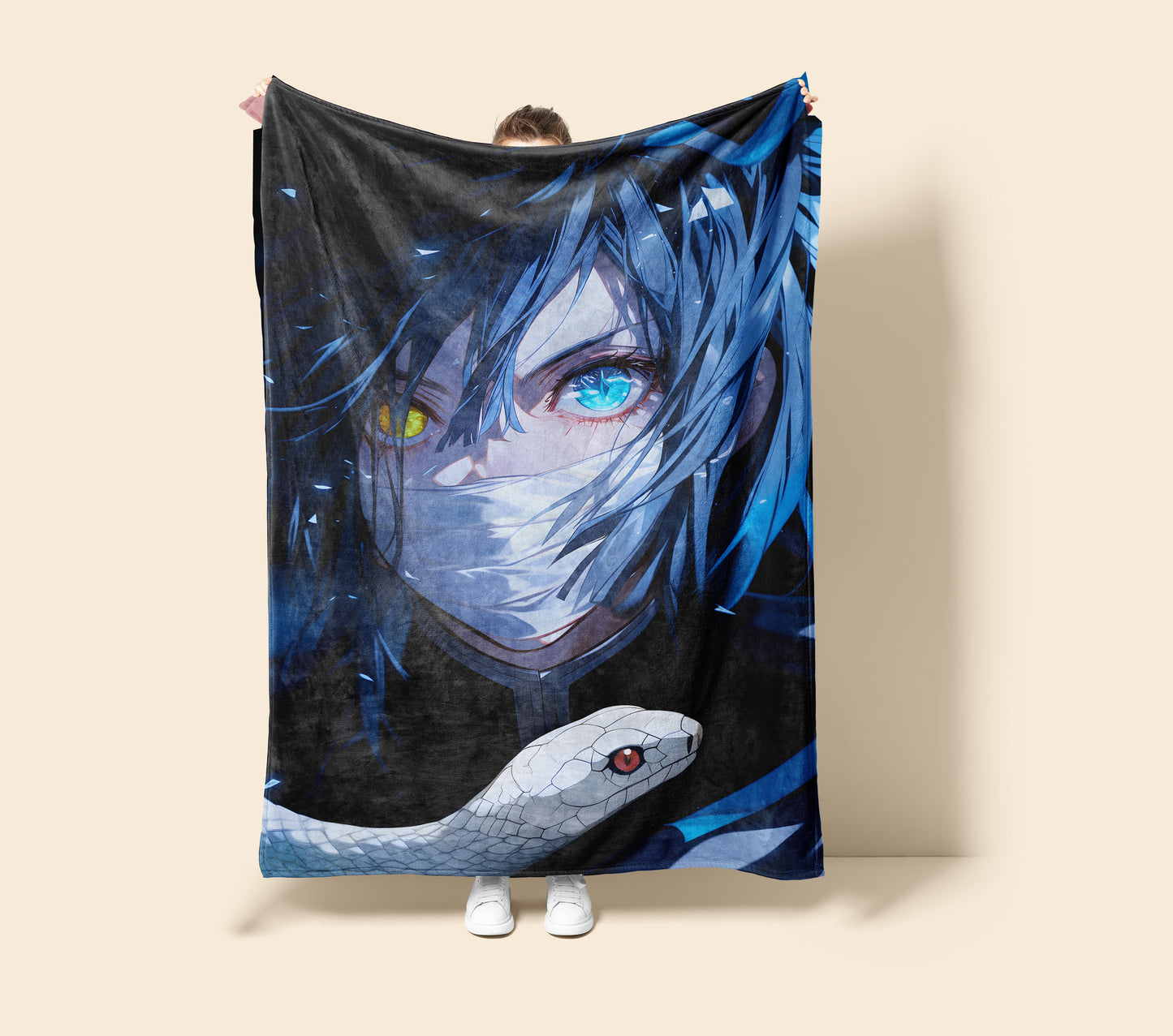 Iguro Obanai Serpent Hashira Art Blanket, Demon Slayer Obanai Decor, Mysterious Snake Style, Premium Anime Gift, Custom Art Blanket