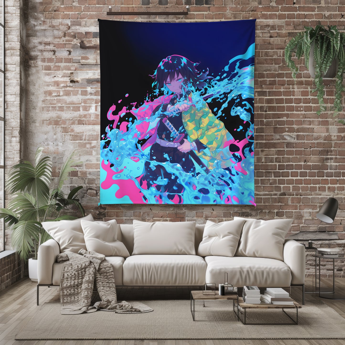 Tomioka Giyu Battle Style Art Blanket, Demon Slayer Epic Combat Decor, Intense Water Hashira Design, Premium Fan Gift, Anime Art Blanket