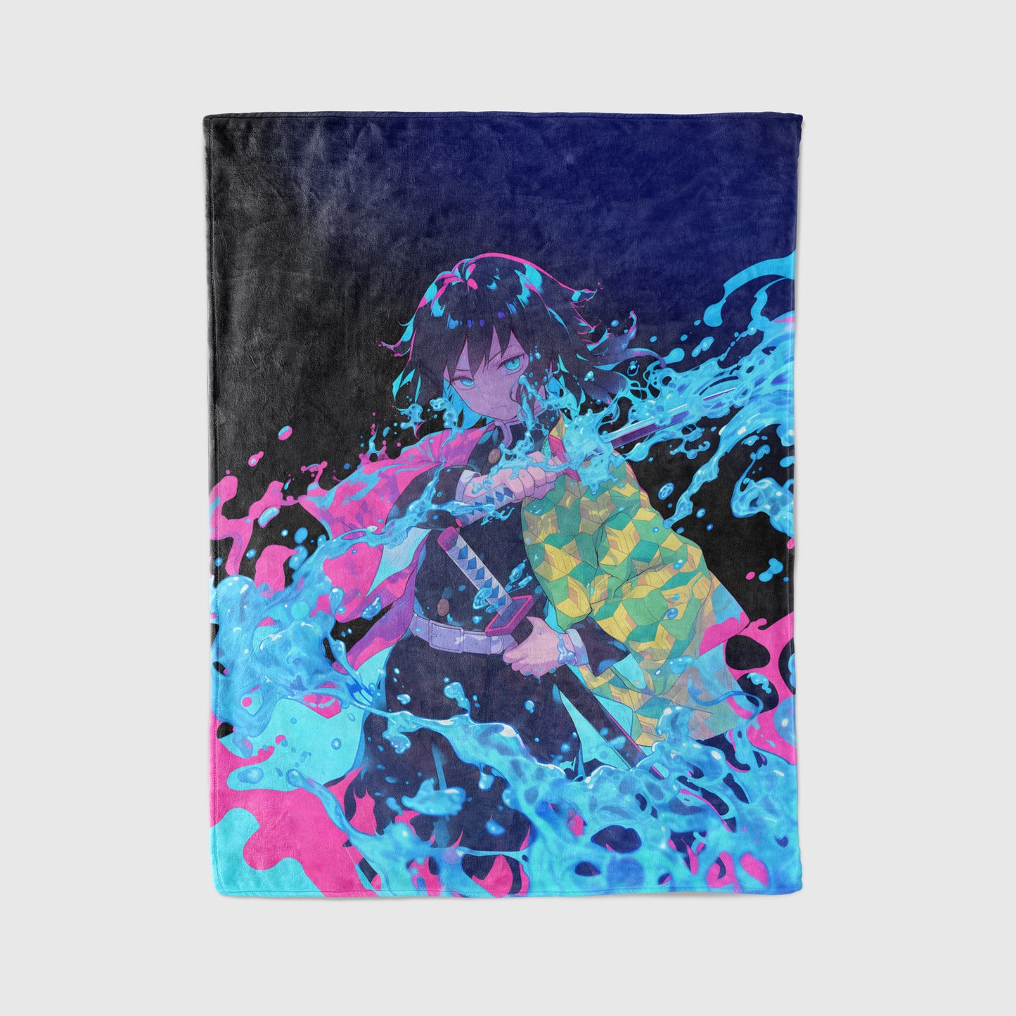 Tomioka Giyu Battle Style Art Blanket, Demon Slayer Epic Combat Decor, Intense Water Hashira Design, Premium Fan Gift, Anime Art Blanket