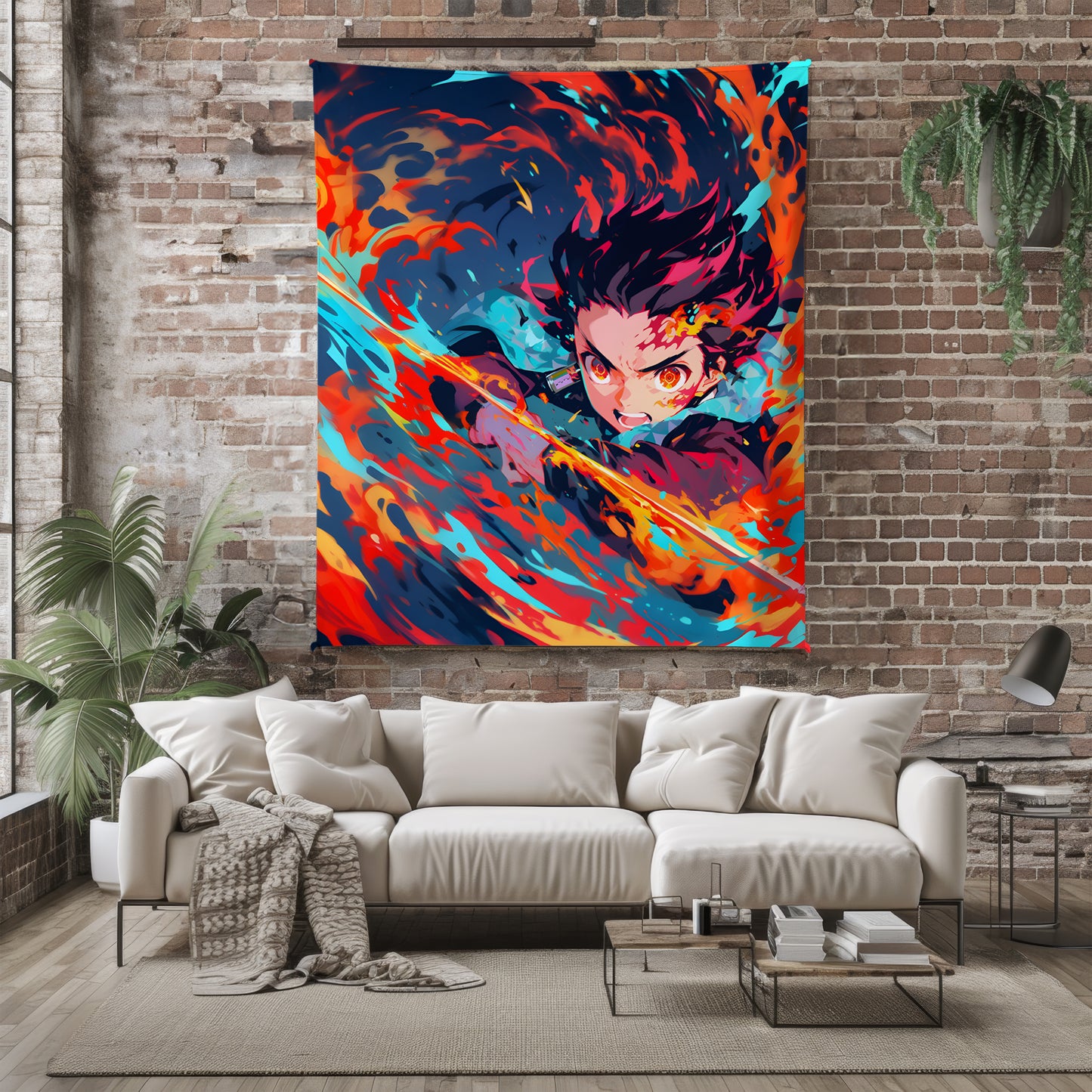 Kamado Tanjiro Battle Art Blanket, Demon Slayer Tanjiro Decor, Sun Breathing Combat Style, Premium Fan Gift, Anime Art Bedding