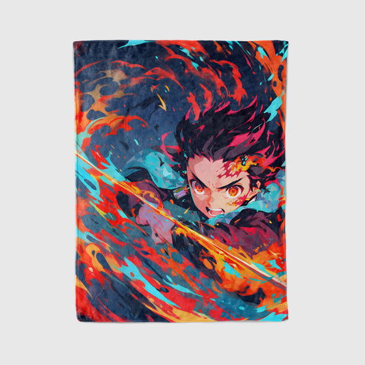 Kamado Tanjiro Battle Art Blanket, Demon Slayer Tanjiro Decor, Sun Breathing Combat Style, Premium Fan Gift, Anime Art Bedding