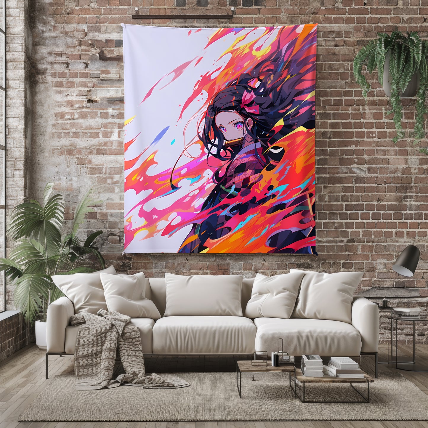 Kamado Nezuko Battle Art Blanket, Demon Slayer Fierce Nezuko Decor, Demon Form Combat Style, Premium Anime Gift, Custom Art Decor