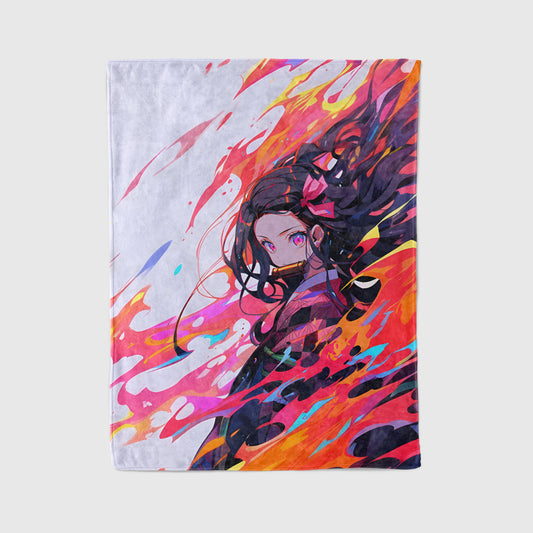 Kamado Nezuko Battle Art Blanket, Demon Slayer Fierce Nezuko Decor, Demon Form Combat Style, Premium Anime Gift, Custom Art Decor