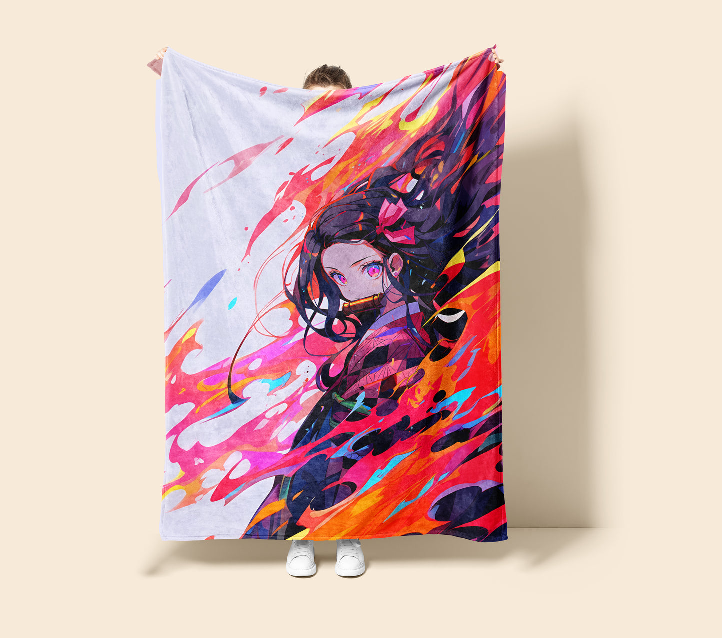 Kamado Nezuko Battle Art Blanket, Demon Slayer Fierce Nezuko Decor, Demon Form Combat Style, Premium Anime Gift, Custom Art Decor