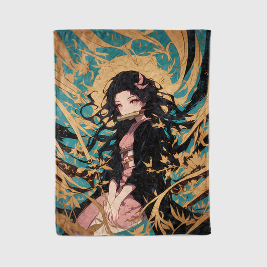 Nezuko Japanese Retro Art Blanket, Demon Slayer Vintage Decor, Traditional Ukiyo-e Style, Premium Nostalgic Gift, Aesthetic Wall Art