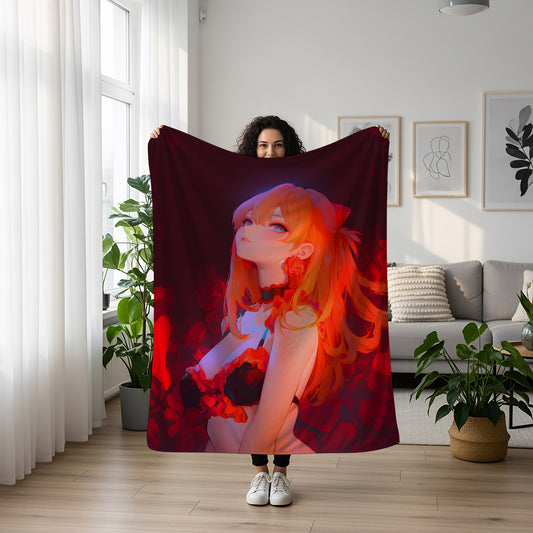 Asuka Langley Soryu Swimwear Art Blanket, Evangelion Asuka Bikini Decor, Sexy Summer Beach Design, Premium Anime Fan Gift, Custom Art