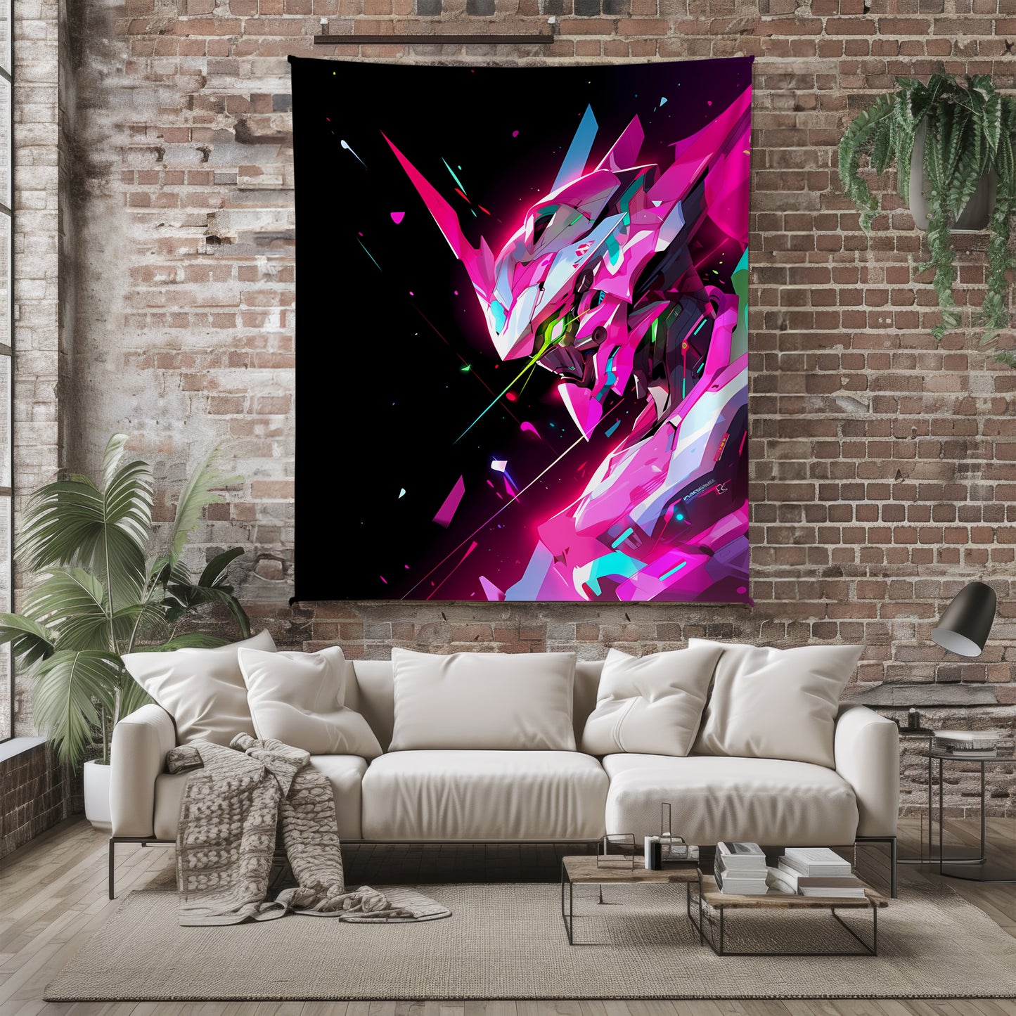 Evangelion Unit 01 Neon Art Blanket, EVA-01 Cyberpunk Decor, Retro Futuristic Mecha Design, Premium Fan Gift, Aesthetic Wall Art