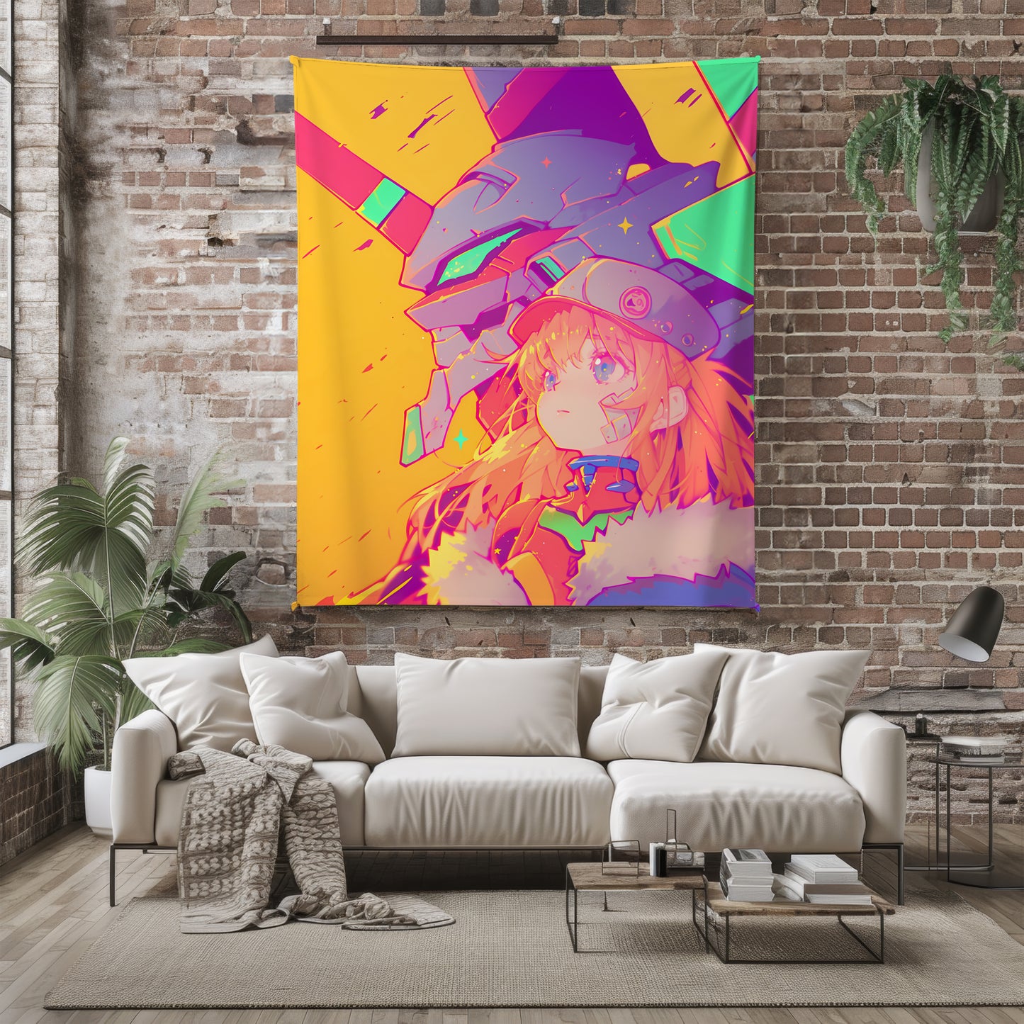 Asuka and EVA Unit 02 Art Blanket, Evangelion Asuka Mecha Decor, Dynamic Pilot Battle Style, Premium Fan Gift, Custom Art Blanket