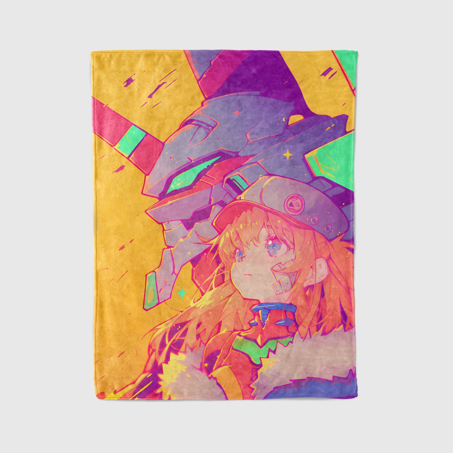 Asuka and EVA Unit 02 Art Blanket, Evangelion Asuka Mecha Decor, Dynamic Pilot Battle Style, Premium Fan Gift, Custom Art Blanket