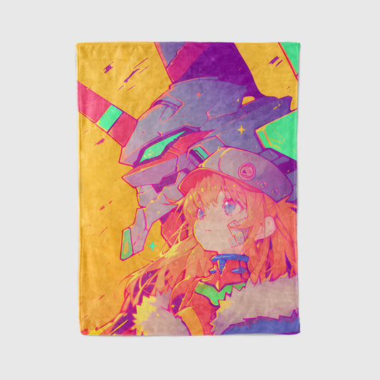 Asuka and EVA Unit 02 Art Blanket, Evangelion Asuka Mecha Decor, Dynamic Pilot Battle Style, Premium Fan Gift, Custom Art Blanket