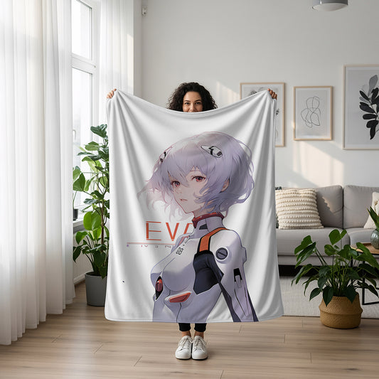 Rei Ayanami Retro Manga Art Blanket, Evangelion 90s Aesthetic Decor, Vintage Rei Illustration, Premium Nostalgic Gift, Aesthetic Decor