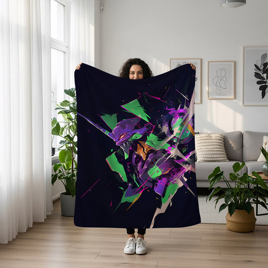Evangelion Mecha Graffiti Art Blanket, EVA Unit 01 Street Art Decor, Urban Urban Mecha Design, Premium Anime Gift, OOAK Art