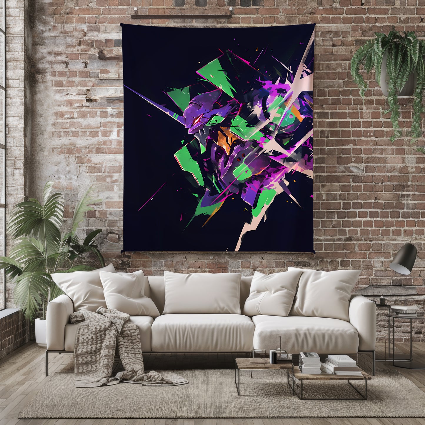 Evangelion Mecha Graffiti Art Blanket, EVA Unit 01 Street Art Decor, Urban Urban Mecha Design, Premium Anime Gift, OOAK Art