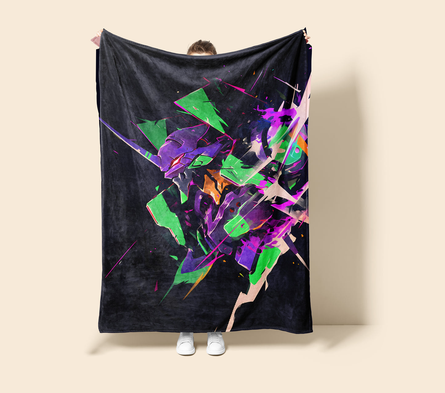 Evangelion Mecha Graffiti Art Blanket, EVA Unit 01 Street Art Decor, Urban Urban Mecha Design, Premium Anime Gift, OOAK Art