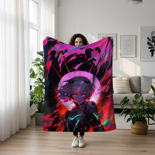Rei Ayanami Battle Art Blanket, Evangelion Fierce Rei Decor, Intense Combat Pilot Design, Premium Fan Gift, Anime Art Bedding