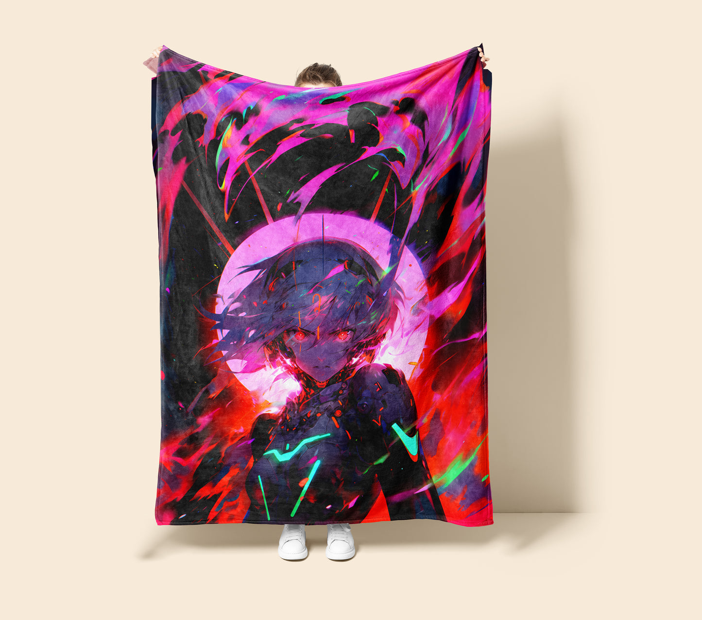Rei Ayanami Battle Art Blanket, Evangelion Fierce Rei Decor, Intense Combat Pilot Design, Premium Fan Gift, Anime Art Bedding