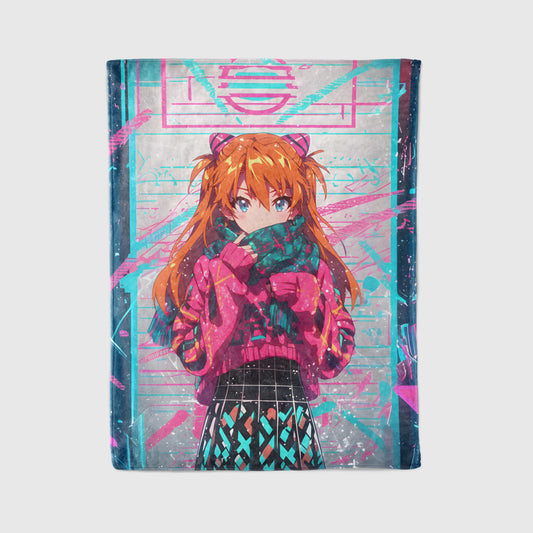Asuka Langley Retro Art Blanket, Evangelion 90s Vintage Decor, Classic Asuka Illustration, Premium Nostalgic Gift, Aesthetic Wall Art