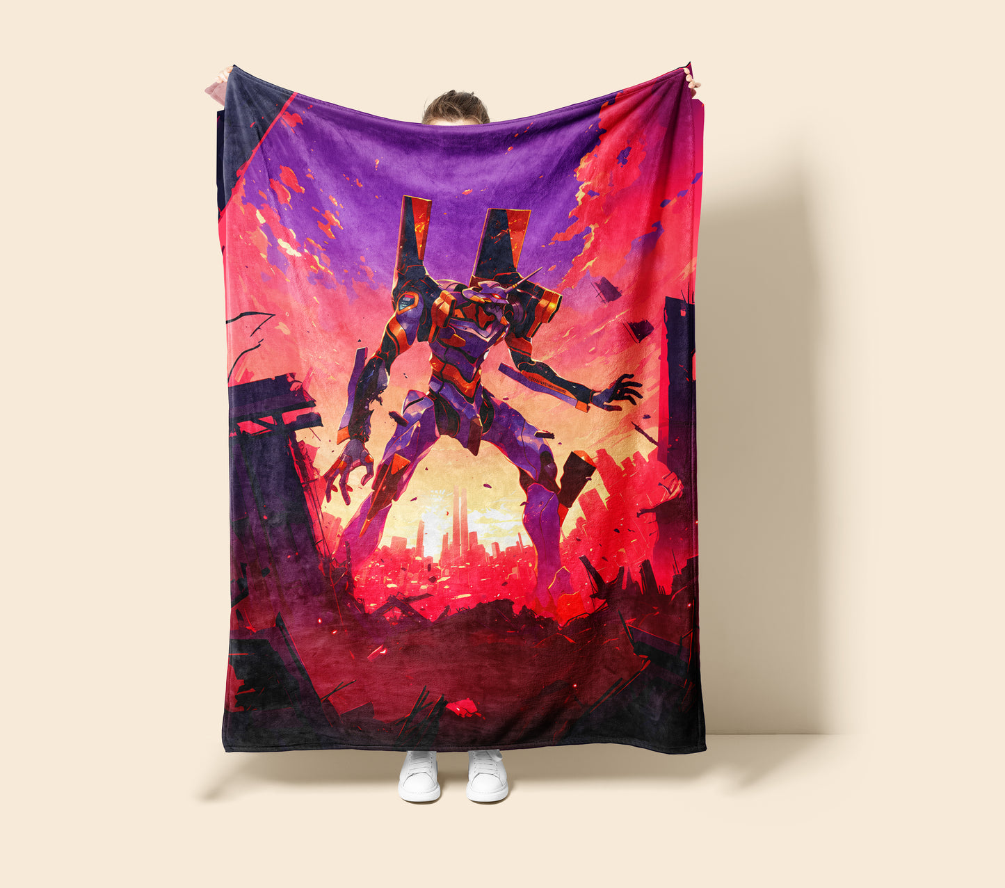 Evangelion Units Art Blanket, EVA All-Star Mecha Decor, Classic Mecha Team Illustration, Premium Fan Gift, Anime Art Blanket