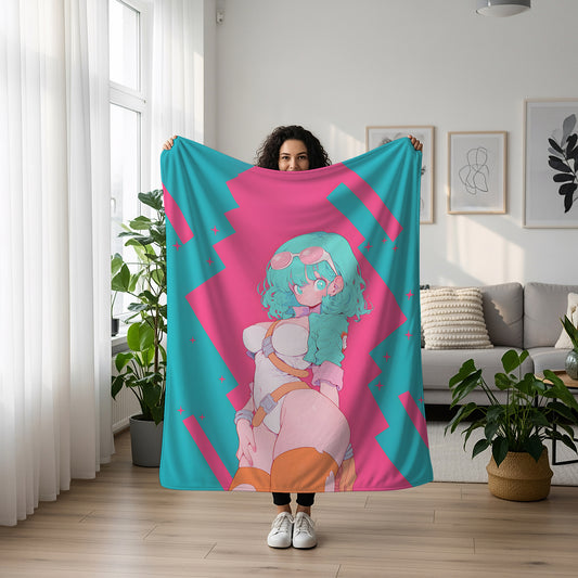 Bulma Sexy Swimwear Retro Art Blanket, Dragon Ball Vintage Decor, Summer Beach Bikini Design, Premium Fan Gift, Aesthetic Wall Art