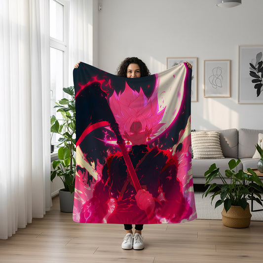 Son Goku Kakarot Reaper Scythe Art Blanket, Dragon Ball Super Dark Decor, Epic Scythe Warrior Design, Premium Fan Gift, Anime Art
