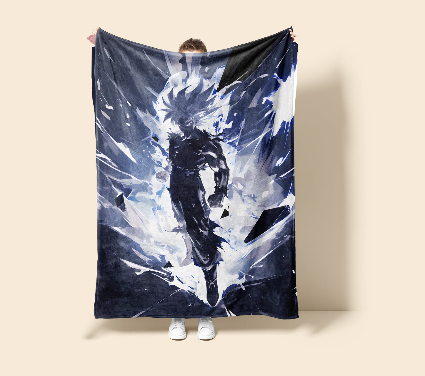 Goku Super Saiyan Dark Art Blanket, Dragon Ball Z SSJ Dark Decor, Intense Shadow Warrior Design, Premium Fan Gift, Custom Art