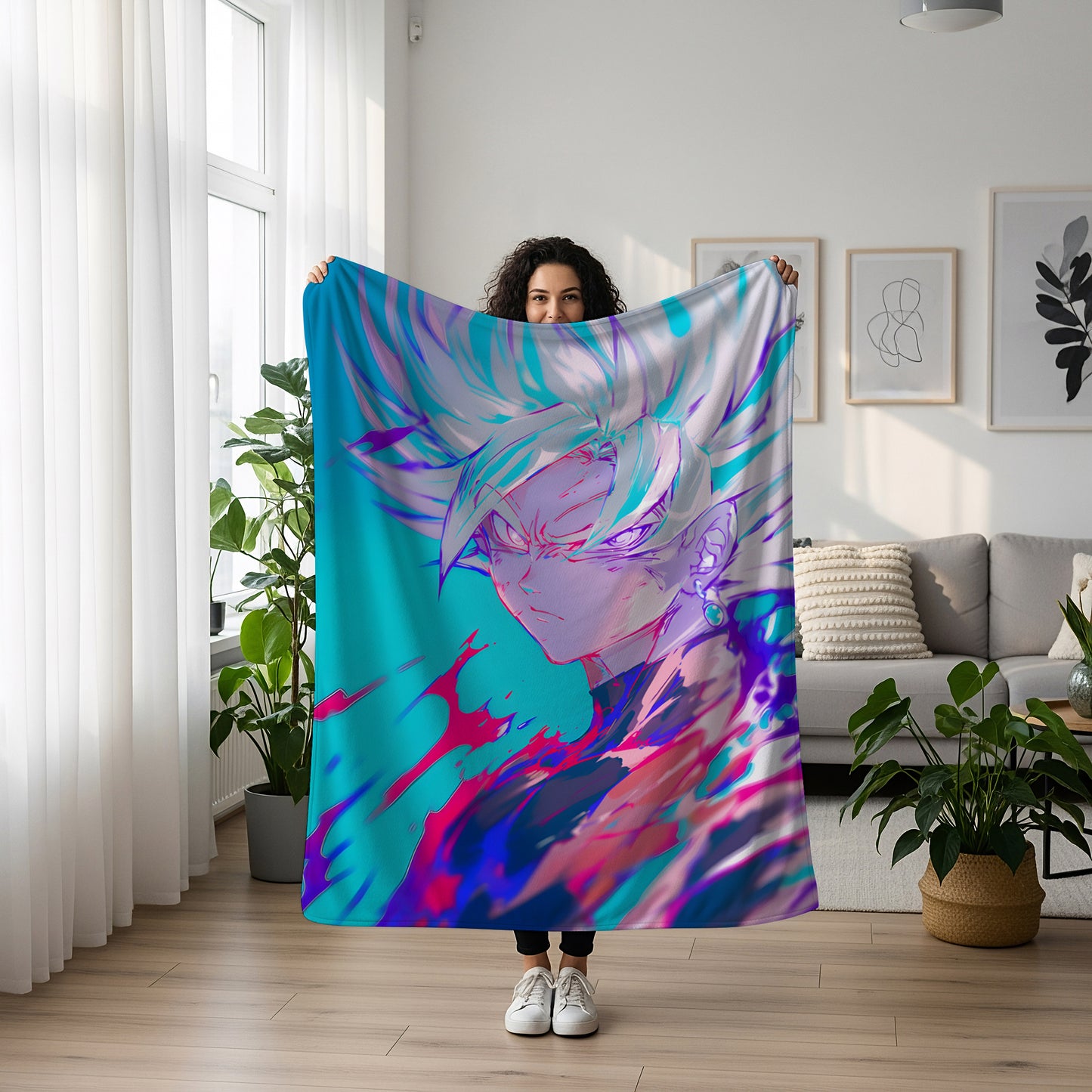 Goku Super Saiyan Graffiti Art Blanket, Dragon Ball Street Art Decor, Urban Saiyan Warrior Design, Premium Anime Gift, OOAK Art