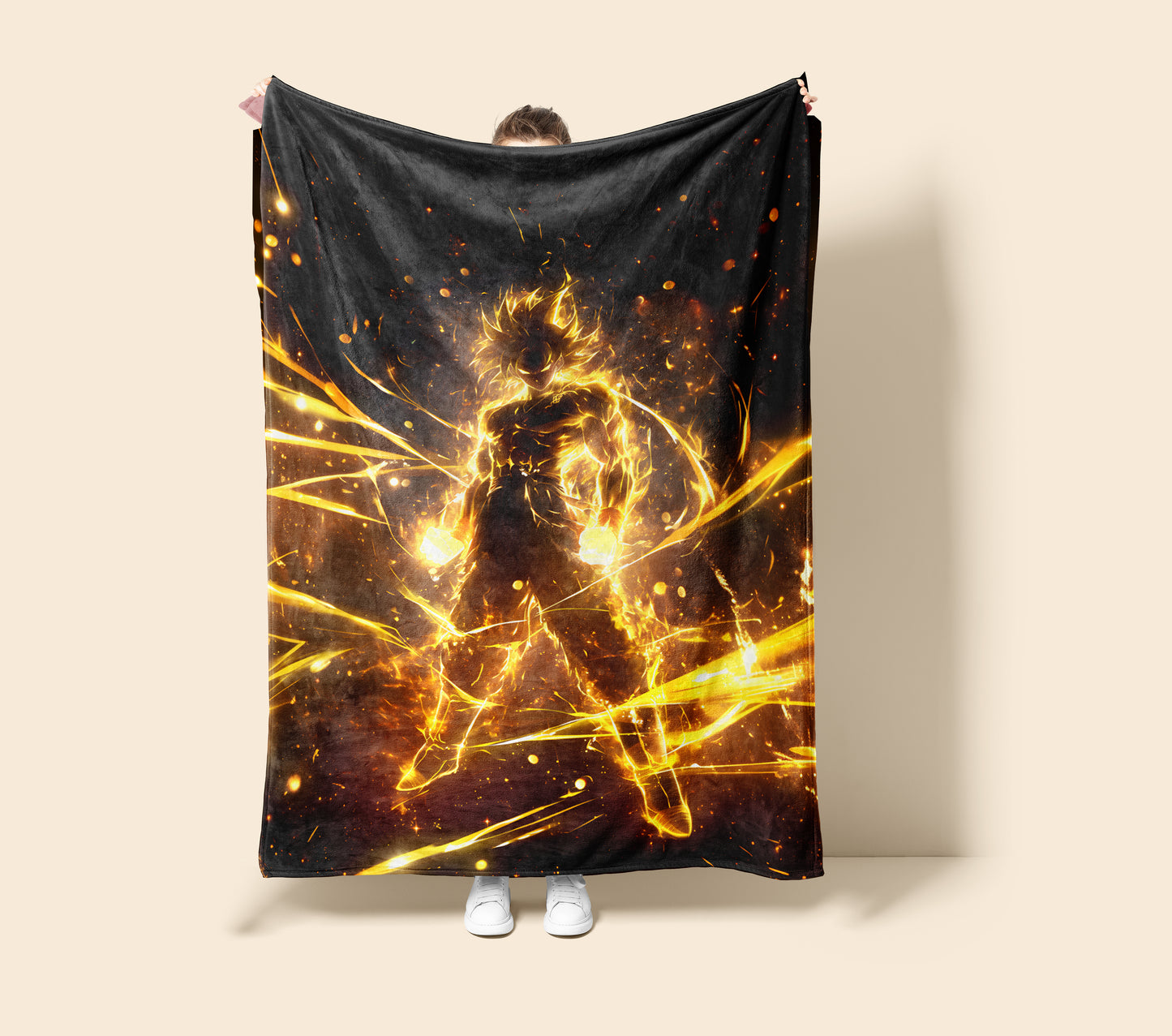 Goku Super Saiyan Golden Art Blanket, Dragon Ball Z SSJ Aura Decor, Radiant Ki Power Design, Premium Fan Gift, Anime Art Bedding