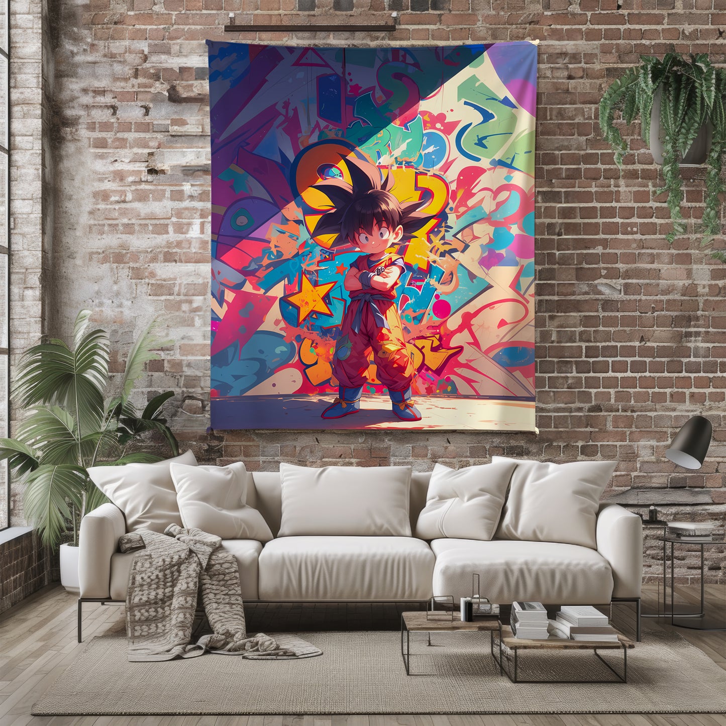 Kid Goku Graffiti Art Blanket, Dragon Ball Childhood Decor, Urban Adventure Design, Premium Anime Gift, Custom Art Blanket