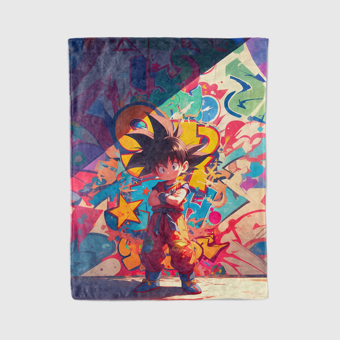 Kid Goku Graffiti Art Blanket, Dragon Ball Childhood Decor, Urban Adventure Design, Premium Anime Gift, Custom Art Blanket