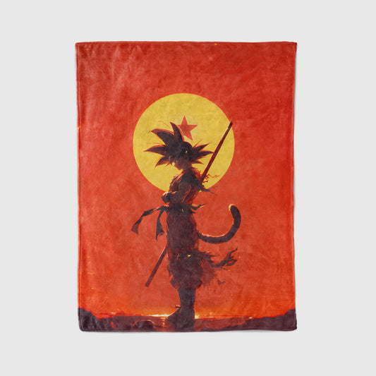 Goku Sunset Manga Art Blanket, Dragon Ball Aesthetic Decor, Golden Hour Warrior Design, Premium Fan Gift, Anime Art Blanket
