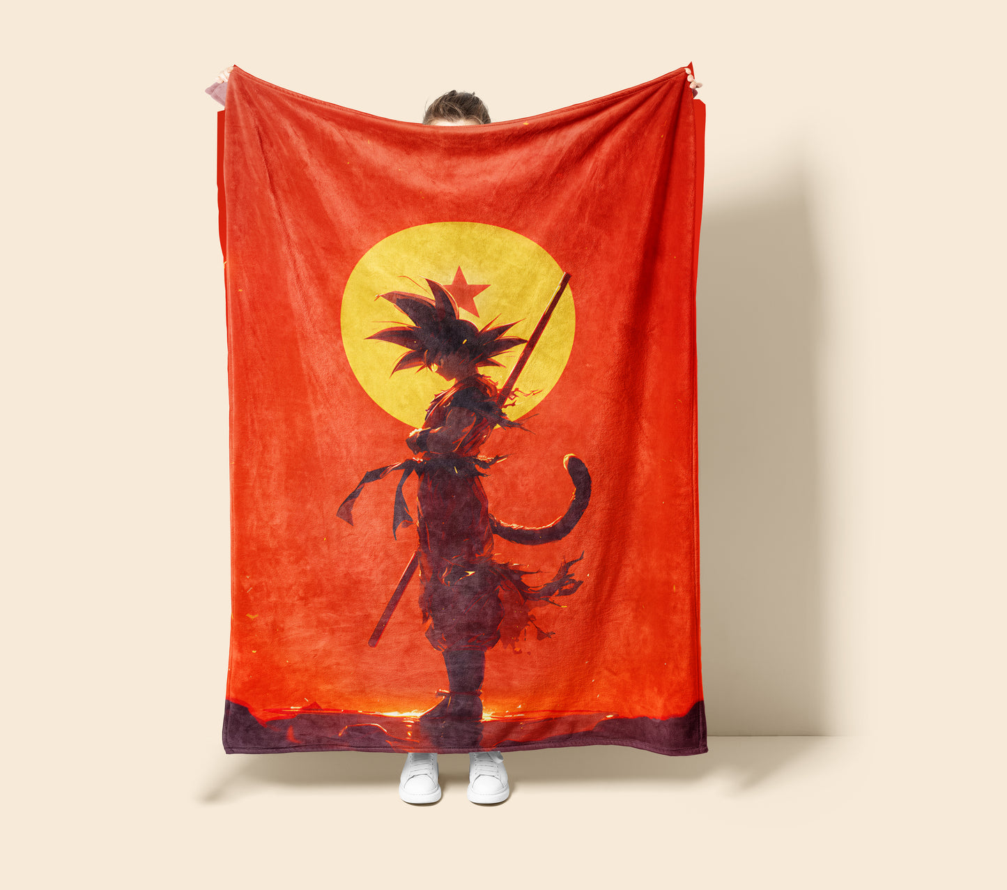 Goku Sunset Manga Art Blanket, Dragon Ball Aesthetic Decor, Golden Hour Warrior Design, Premium Fan Gift, Anime Art Blanket